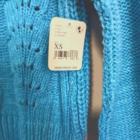 NWT Free People Bell Song Cropped Knit Long Sleeve Sweater Size XS Teal Blue - Picture 5 of 11